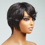 Glueless Straight Human Hair Wig with Bangs | 8"-14"