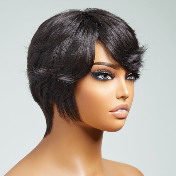 Glueless Straight Human Hair Wig with Bangs | 8"-14"