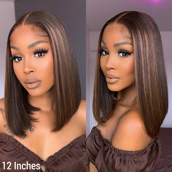 Glueless Bob 4X4 Closure Human Hair Wig - Highlight | 8"-14"