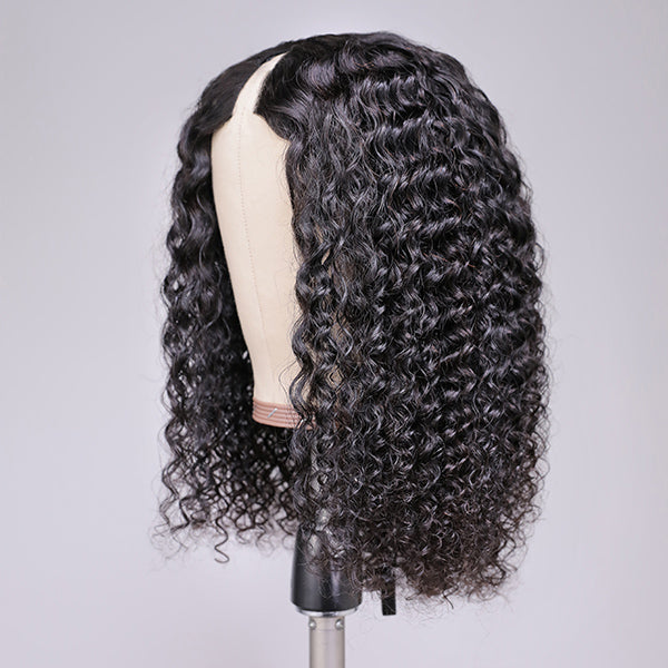 Glueless Curly V-Part Human Hair Wig | 8"-14"