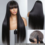 Straight T-Part Lace Human Hair Wig with Bangs | 8"-14"