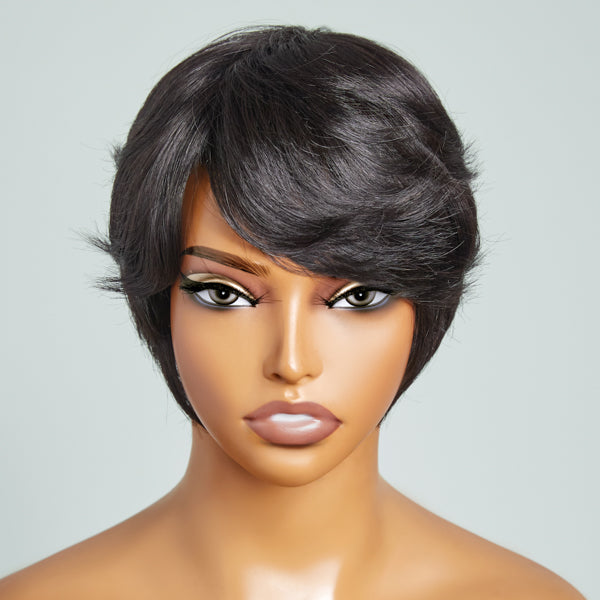 Glueless Straight Human Hair Wig with Bangs | 8"-14"