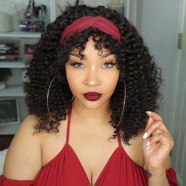 Glueless Curly Human Hair Wig with Bangs | 8"-14"