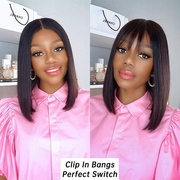 Body Wave Human Hair Wig - Blonde with Bangs | 10"-28"