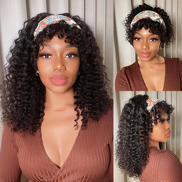 Glueless Curly Human Hair Wig with Bangs | 8"-14"