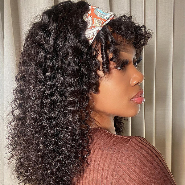 Glueless Curly Human Hair Wig with Bangs | 8"-14"