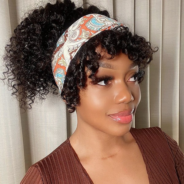 Glueless Curly Human Hair Wig with Bangs | 8"-14"