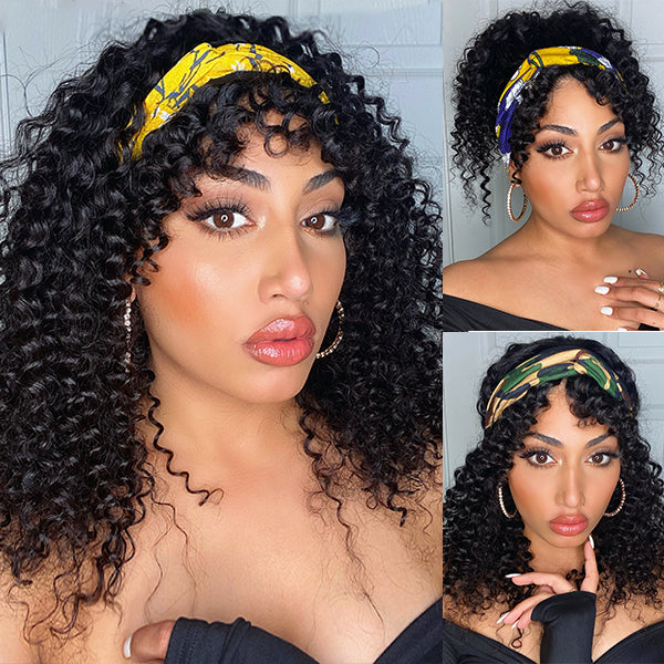 Glueless Curly Human Hair Wig with Bangs | 8"-14"