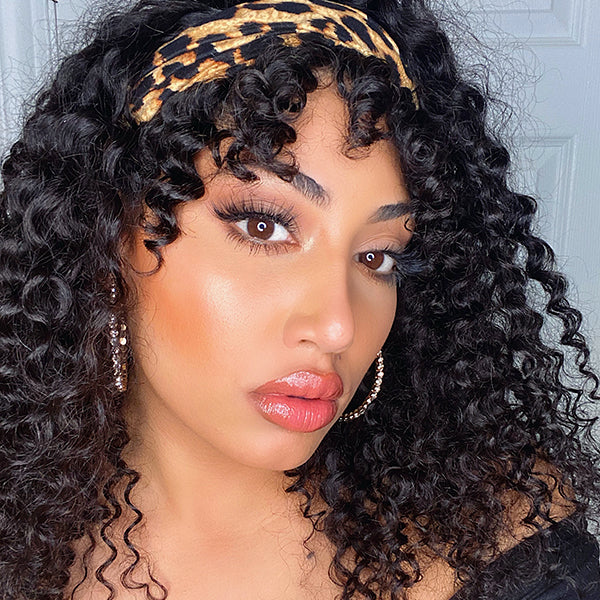 Glueless Curly Human Hair Wig with Bangs | 8"-14"