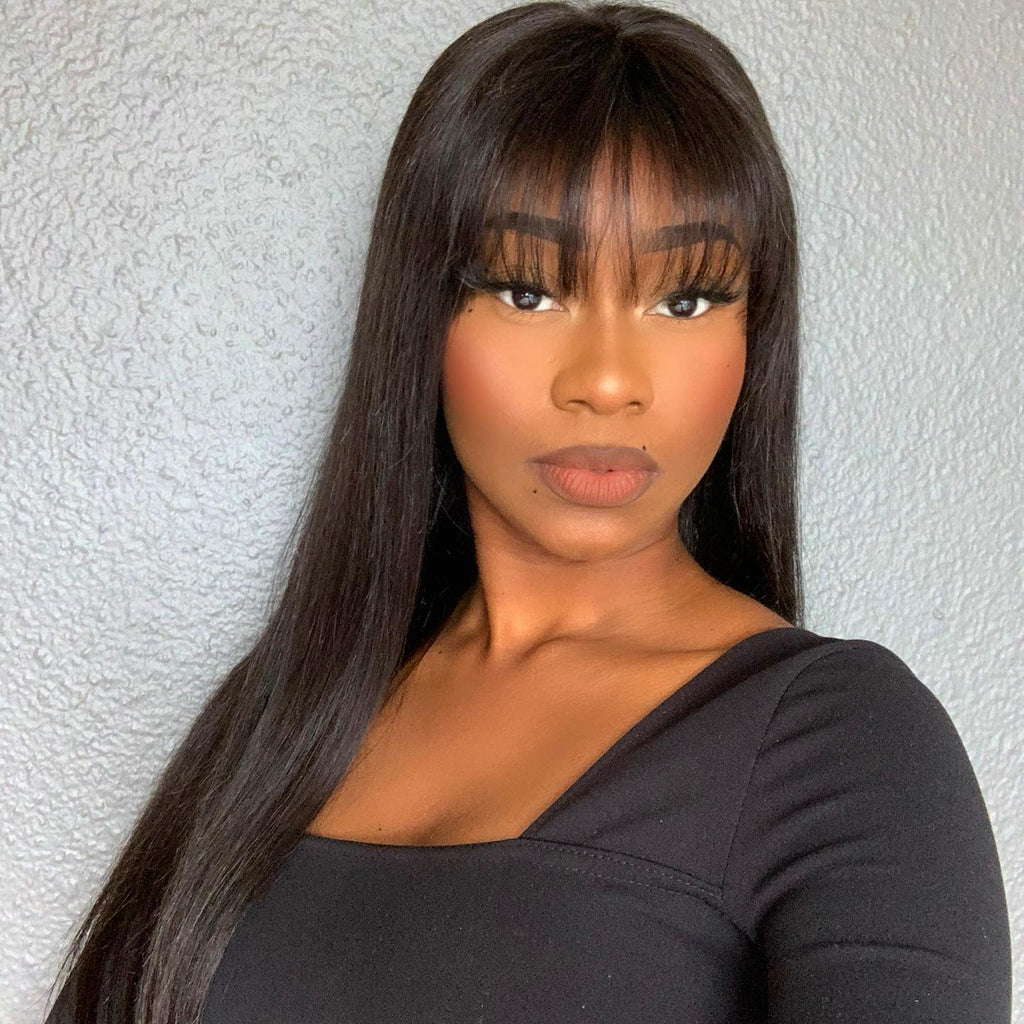 Glueless Straight Human Hair Wig with Bangs | 8"-14"