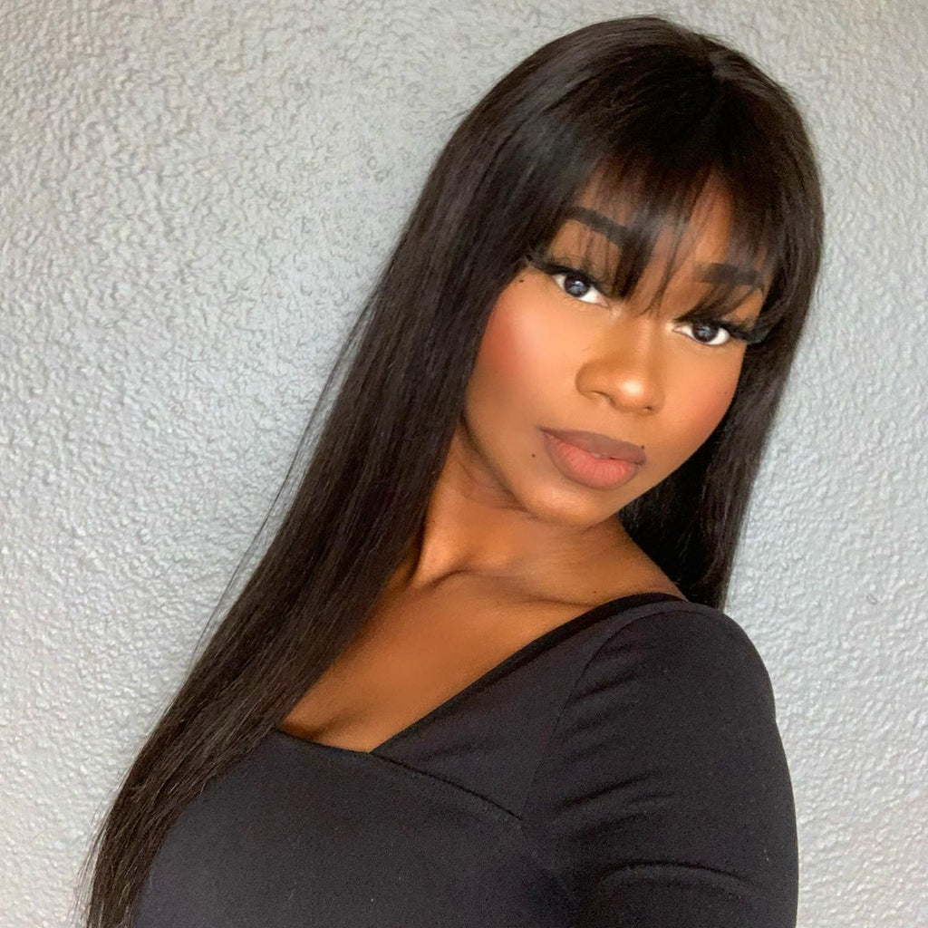 Glueless Straight Human Hair Wig with Bangs | 8"-14"
